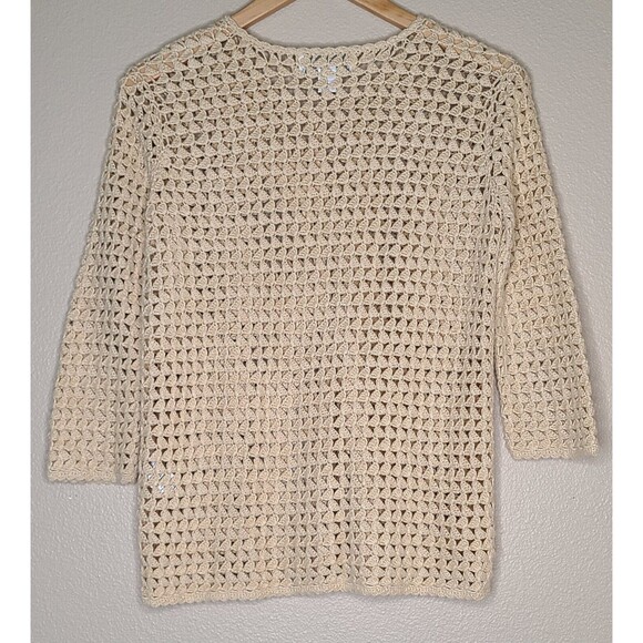 Casual Corner Annex Beige Longsleeve Open Crochet Cardigan Sweater Womens Medium - Picture 3 of 5